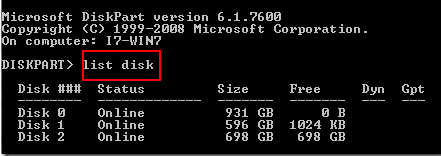 list disk