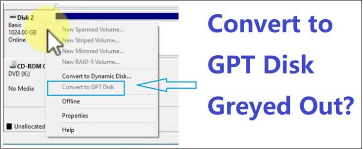 convert to gpt disk greyed out disk management