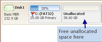 free space after shrinking other large server partition